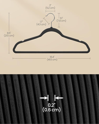 SONGMICS Velvet Hangers 100 Pack, Non-Slip Clothes Hangers with Silver-Colored Swivel Hooks, Slim Space-Saving for Closet, Heavy-Duty, Black UCRF026BZ02S