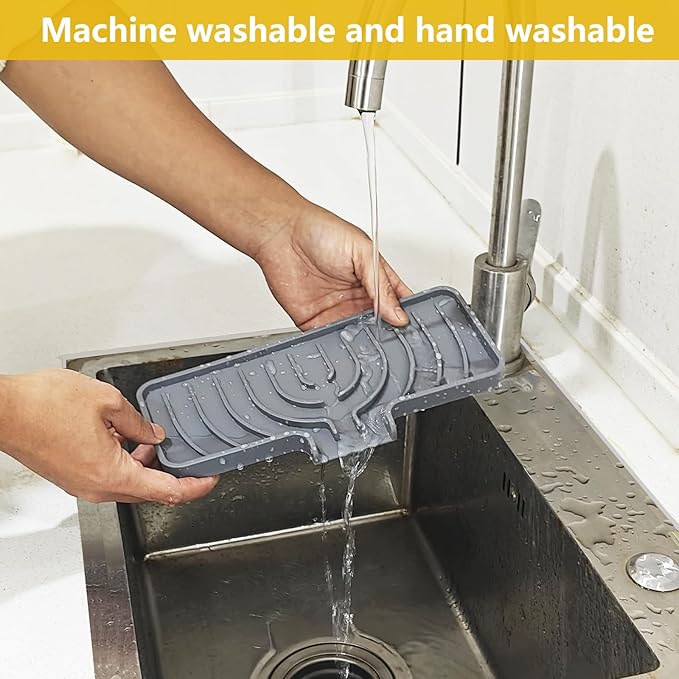JOOKKI Sponge Holder for Kitchen Sink, Soap Tray for Sink & Counter, 9.8"×4.9" Soap Dish Mat, Silicone with Drain, Perfect for Dispenser, Scrubber, Bottle, Cup (Gray)