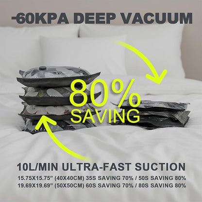 Vacloong Vacuum Storage Bags for Travel with Portable Electric Pump, 16 Packs Vacuum Seal Bags for Clothing with High Pressure Pump, Compression Packing Space Saver, Portable Travel Bags for Luggage
