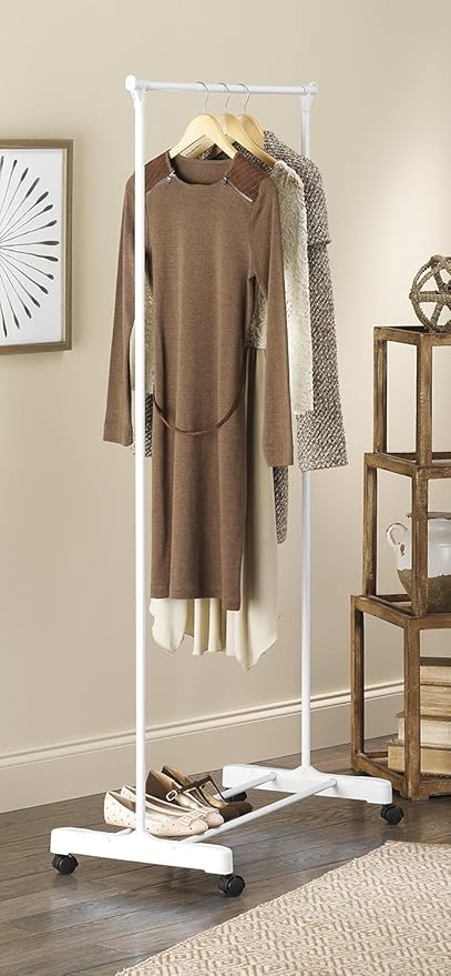 Whitmor Rolling Garment Rack White, STORAGE