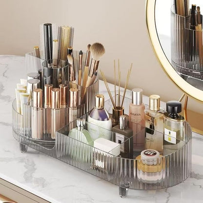 Rotating Large Capacity Cosmetic Display Case,Bathroom Counter Organizer Countertop Storage,Cosmetics Skincare Shelf Organizer (Clear)