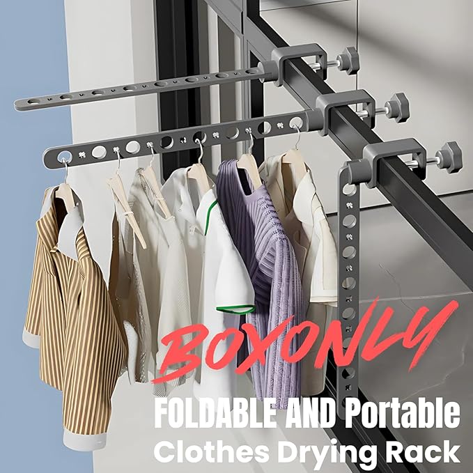 Foldable Indoor/Outdoor Basic 7-Hole Clothes Drying Rack - Black, Space-Saving, Portable, Heavy-Duty Aluminum for Small Spaces, Balcony, Bathroom, Travel & Camping Airer