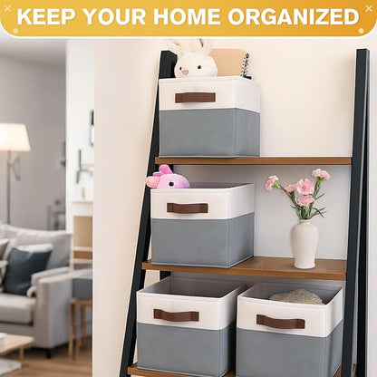 JTIEO 8 Pack Collapsible Storage Baskets 15"x11" for Shelves, Fabric Bins with Sturdy Handles, Decorative Closet Storage Baskets for Organizing Clothes, Toys, Nursery, Living Room