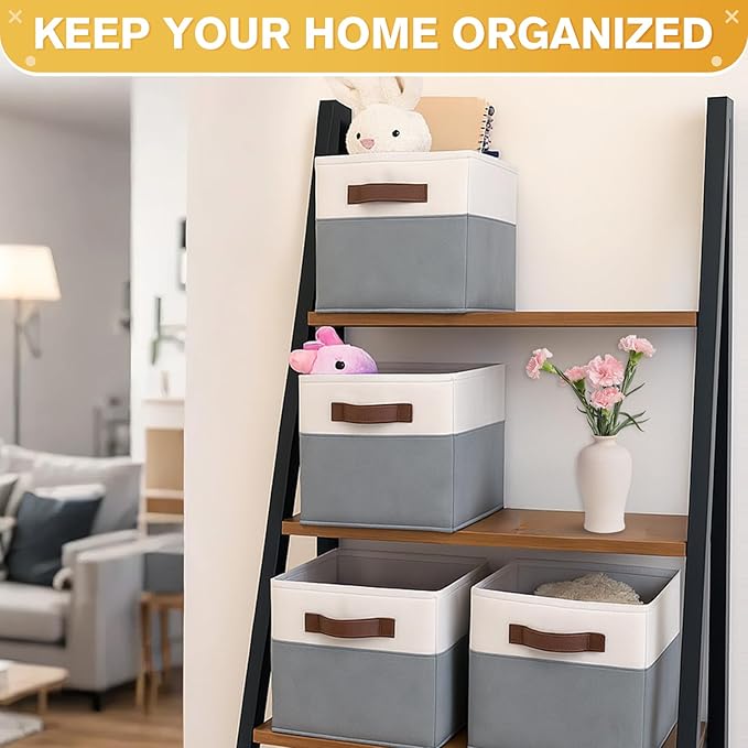 JTIEO 4 Pack Fabric Storage Bins, 15"x11" Large Closet Storage Baskets for Shelves, Cube Canvas Storage Bins for Shelves, Collapsible Linen Closet Organizers and Storage for Organizing Clothes, Toys
