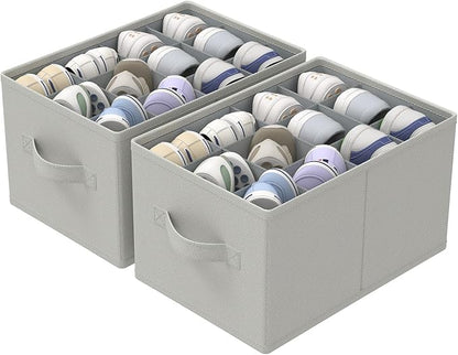 2 Pack Shoe Organizer for Closet, Fits Up to 24 Pairs, Foldable Space-saving Storage Container Bins with Reinforced Handles, 16.5 x 12.6 x 10.2 In, Grey, XSNX02G-2