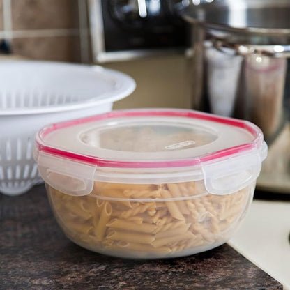 Sterilite Ultra-Seal 4.7 Qt Bowl, Large Airtight Food Storage Container, Latching Lid, Microwave and Dishwasher Safe, Clear With Red Gasket, 12-Pack