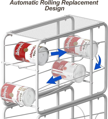4 Pack Soda Can Organizer, Stackable Metal Can Dispenser for Pantry, Automatic Rolling Canned Food Organizer for Cabinet and Countertop, White.