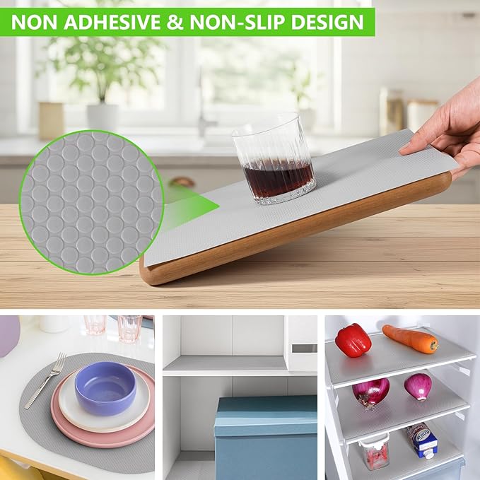 Light Gray Shelf Liners for Kitchen Cabinets Non Adhesive Drawer Liner for Bathroom Waterproof Refrigerator Liners for Shelves Fridge Plastic Mats Cabinet Cupboard Liner 23.6 x 236.2 Inches