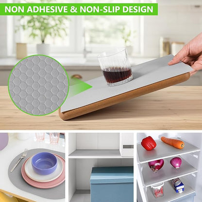 Light Gray Shelf Liners for Kitchen Cabinets Non Adhesive Drawer Liner for Bathroom Waterproof Refrigerator Liners for Shelves Fridge Plastic Mats Cabinet Cupboard Liner 23.6 x 236.2 Inches
