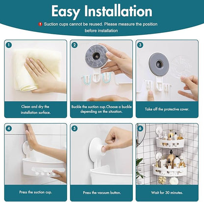 Budget & Good Corner Shower Caddy, 2 Pack Suction Cup Adhesive Shelves, NO-drilling Heavy Duty Storage Racks, Max Hold 44lbs, Waterproof for Bathroom & Kitchen