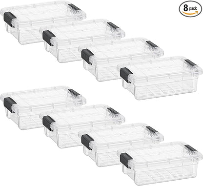 Superio Clear Storage Boxes with Lids, 1.27 Quart Plastic Container Bins for Organizing, Stackable Crates, BPA Free, Non Toxic, Odor Free, Organizers for Home, Office and Dorm, 8 Pack