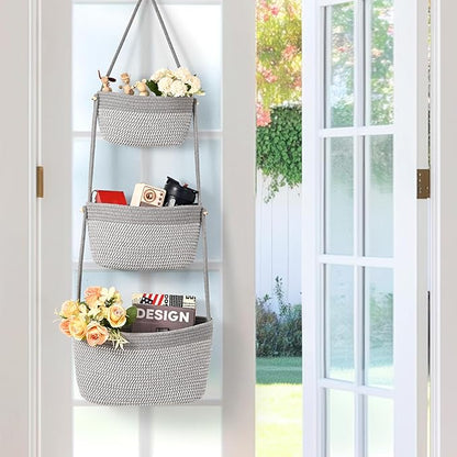 Hanging Storage Baskets, Over The Door Basket, Cotton Wall Baskets Storage, Hanging Door Basket with 4 Hooks
