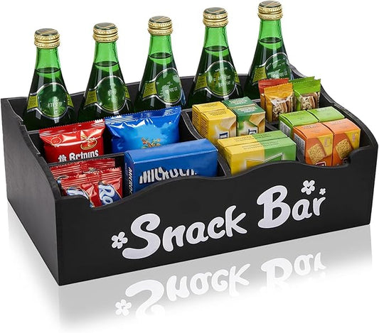 DEAYOU Snack Organizer for Countertop, Wooden Snack Storage Bins Basket, Large 7 Compartment Coffee Bar Station Organizer for Pantry, Kitchen, Office, Chips, Candy, Packet, 15.8" L x 9" W x 5.4" H