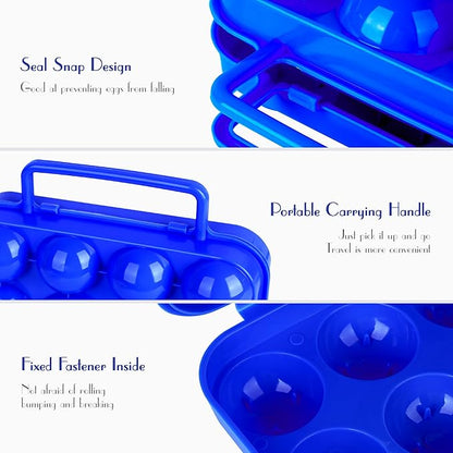 2 PCs Portable Egg Carrier with Handle, 24 Grids Egg Container for Camping, Travel, Outdoor Hiking, Picnic(Green and Blue) Gift: 2 x Flowers