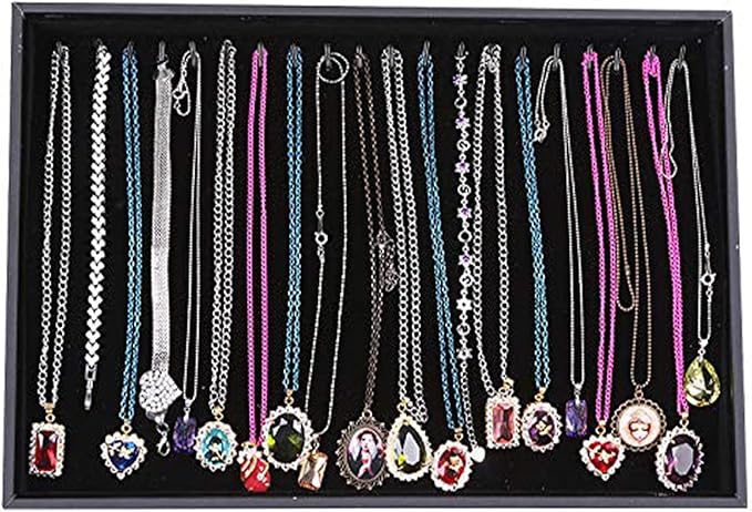 Stratalife Necklace Organzier Stackable Jewelry Tray Large Necklace Holder Organzier Velvet Jewelry Display for Selling Necklace Storage for Women Girls (Black)
