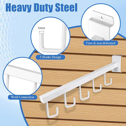 5 Hooks Slatwall Hooks Accessories, 5 Pack 13.7 Inch Heavy Duty Waterfall Slatwall Hangers Rectangular Tube Slat Wall Clothes Hooks for Display Clothing Retail Shop Garage (White)