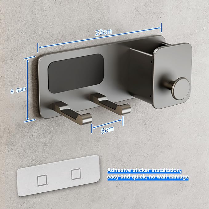 Voldra Hair Dryer Holder Wall Mounted, Self-Adhesive Blow Dryer Organizer Hair Brush Holder Wall Mount with Plug&Cord Organizer for Bathroom 1 Pack(Gray)