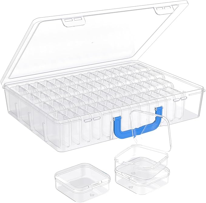 Bead Organizer with Handle, 60Pcs Small Clear Bead Storage Boxes with Labels, Large Craft Case and Mini Plastic Dispensing Containers for Jewelry Making Diamonds Arts Screws Seeds Small Parts