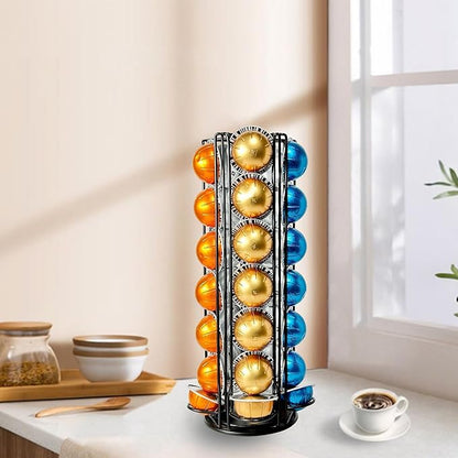 Coffee Pod Holder Carousel Organizer for Nespresso VertuoLine -35 Capsule Coffee Pod Holder with 360° Rotation, Space-Saving Design for Kitchen Countertops, Fits All Vertuo Pods (Sleek Black)
