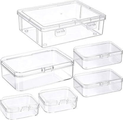 Jetec 6 Pieces Mini Plastic Clear Beads Storage Containers Box for Collecting Small Items, Beads, Jewelry, Business Cards, Game Pieces, Crafts (4 Size)