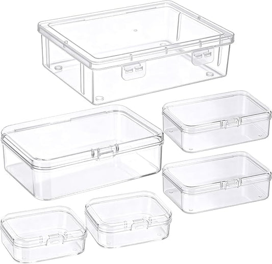 Jetec 6 Pieces Mini Plastic Clear Beads Storage Containers Box for Collecting Small Items, Beads, Jewelry, Business Cards, Game Pieces, Crafts (4 Size)