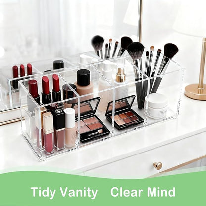elysolpluv Clear Acrylic 4-Compartment Organizer Box, Small (7.9" × 2.7" × 3.5") – Handcrafted, Eco-Friendly, Minimal Packaging Compact Storage Organizer