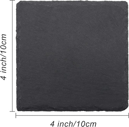 24 PCS Square Slate Drink Coasters Set, SIJDIEE 4 Inch Laser Engraving Black Slate Stone Coasters with Anti-Scratch Bottom and Coaster Holder for Office Bar Kitchen Home Dinner Table Decor Supplies