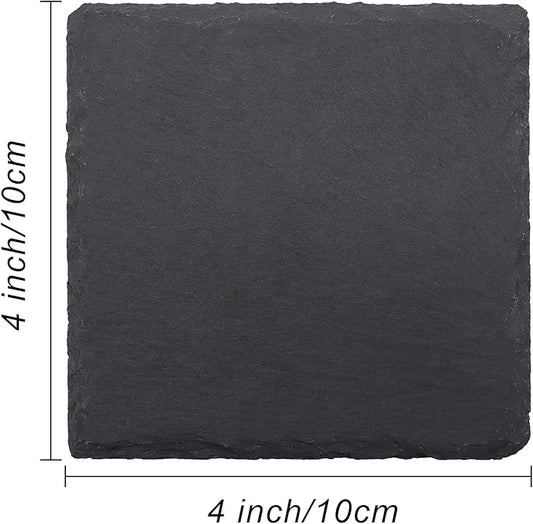 24 PCS Square Slate Drink Coasters Set, SIJDIEE 4 Inch Laser Engraving Black Slate Stone Coasters with Anti-Scratch Bottom and Coaster Holder for Office Bar Kitchen Home Dinner Table Decor Supplies