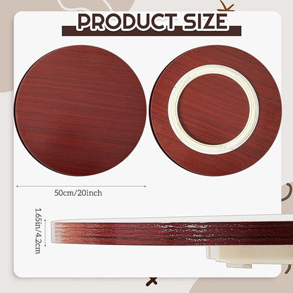 20" Walnut Wood Lazy Susan for Table Top, Large Turntable Rotating Serving Tray for Counter Top Solid Wooden Round Lazy Susan Organizer for Kitchen Spinning Food Server Centerpieces