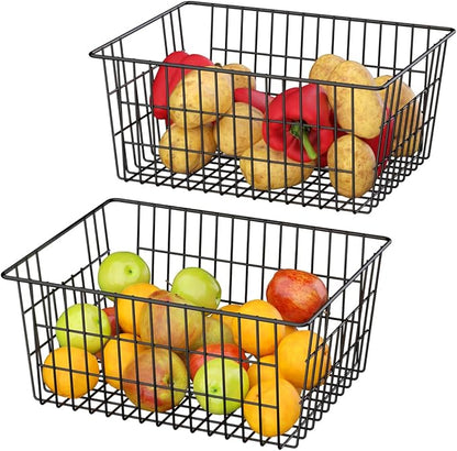 SANNO Black Wire Baskets Freezer Bin Organizer for Home, Bathroom, Closet Organization, set of 8, 15.7inch