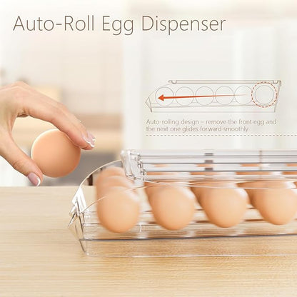 Egg Holder for Fridge 16 Capacity Automatic Rolling Egg Organizer for Refrigerator, Clear Stackable Container for Kitchen or Pantry Storage 1 Pack