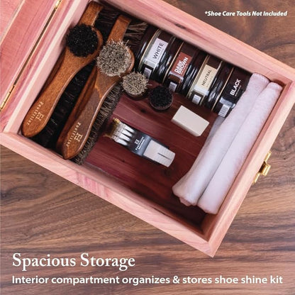 FootFitter Grand Cedar Shoe Shine Valet Box with Stand, Storage Case for Shoe Shining, Polish, Brushes & Care Accessories, USA Grown Wood