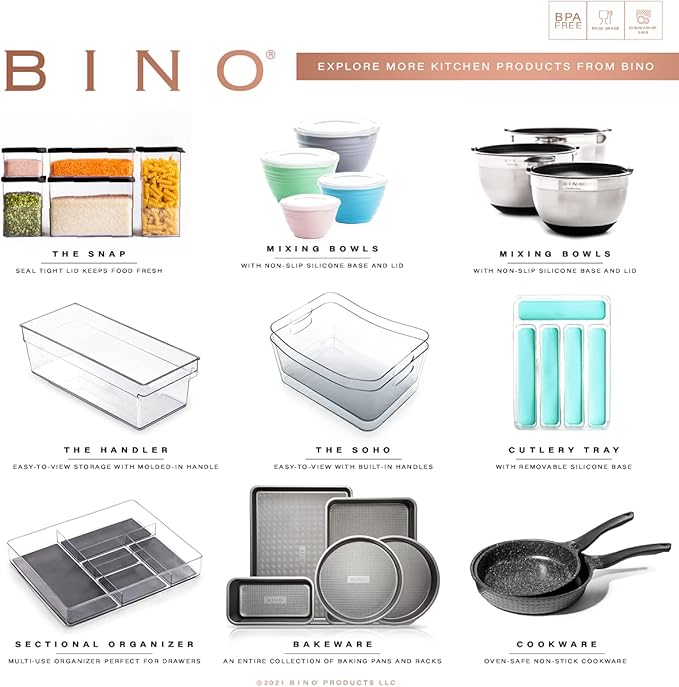 BINO | Plastic Storage Bins, Large - 12 Pack | THE SOHO COLLECTION | Multi-Use Organizer Bins | Built-in Handles | BPA-Free | Pantry Organization | Home Organization | Fridge Organizer | Freezer Org