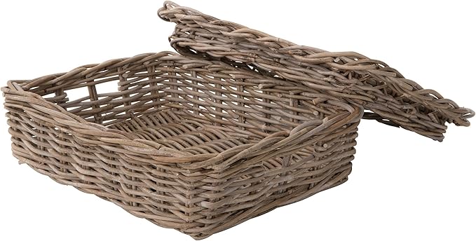 Rectangular Underbed Storage Bin with Lid Rattan Basket for Clothes, Blankets Pillows Lightweight Wicker Storage Unit 7 in. H x 21 in. L x 15 in. W - from Kouboo