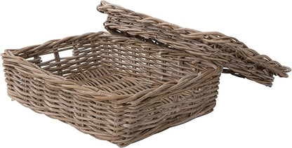 Rectangular Underbed Storage Bin with Lid Rattan Basket for Clothes, Blankets Pillows Lightweight Wicker Storage Unit 7 in. H x 21 in. L x 15 in. W - from Kouboo
