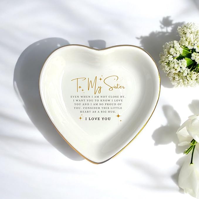 HatafaFurni Ring Dish Holder for Sister - Jewelry Trinket Tray Gift for Big Sister - Wedding Christmas Ceramic Dish - Consider This Little Heart As A Big Hug