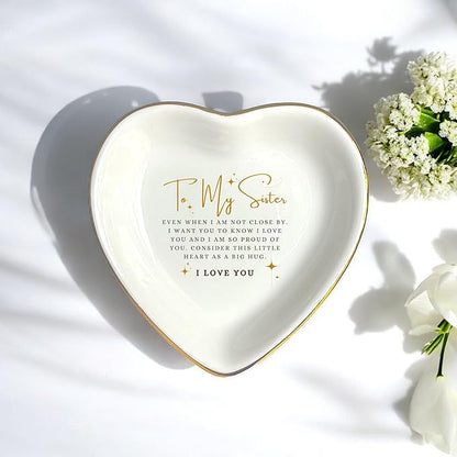 HatafaFurni Ring Dish Holder for Sister - Jewelry Trinket Tray Gift for Big Sister - Wedding Christmas Ceramic Dish - Consider This Little Heart As A Big Hug