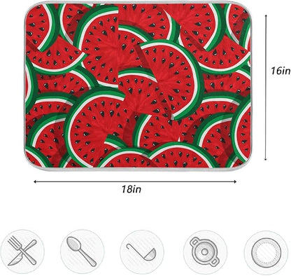 ZzWwR Summer Fresh Cut Watermelon Absorbent Dish Drying Mat Microfiber Kitchen Decor Countertop Table Protector Multi-Purpose Counter Rack Sink Drainer Pad（16 x 18 Inches)