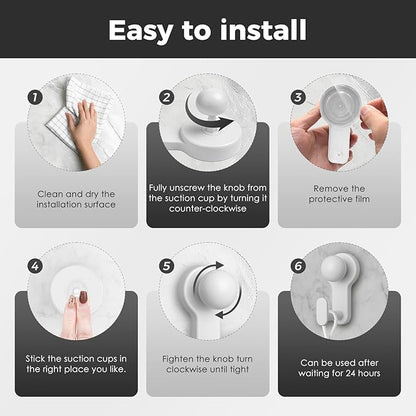 WingWider Shower Hooks for Inside Shower,No-Drill Removable&Reusable Towel Hooks for Bathroom,Heavy Duty Suction Cup Hooks for Glass Window,2 Pack(White)