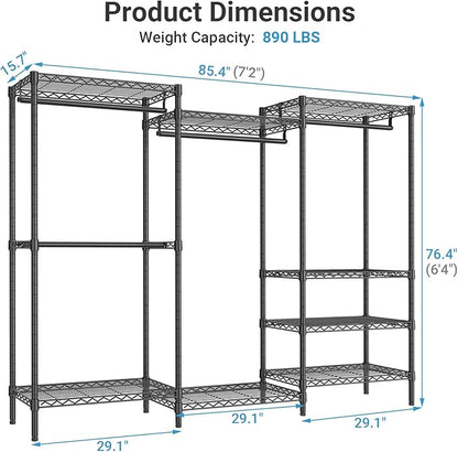 VIPEK V5 Plus Large Portable Closet Rack Freestanding Wardrobe Closet, Multi-Functional Clothes Rack Heavy Duty Metal Clothing Rack for Hanging Clothes, 85.4" L x 15.7" W x 76.4" H, Black