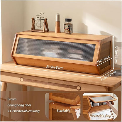 Storage Bins with Bamboo Lid – Stackable, Multi-Purpose Organizers for Pantry, Closet, Kitchen, and Home – Elegant Wicker-Style Design,Coffee,33.9 * 11.8In/86 * 30cm