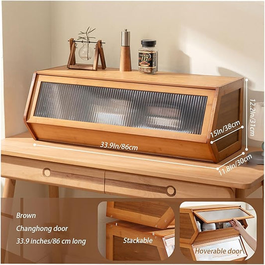 Storage Bins with Bamboo Lid – Stackable, Multi-Purpose Organizers for Pantry, Closet, Kitchen, and Home – Elegant Wicker-Style Design,Coffee,33.9 * 11.8In/86 * 30cm