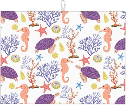 Purple Beach Sea Turtle Dish Drying Mat 18x24 For Kitchen Counter Absorbent Microfiber Dishes Pad Dish Drainer Rack Mats Fast Dry Kitchen Accessories