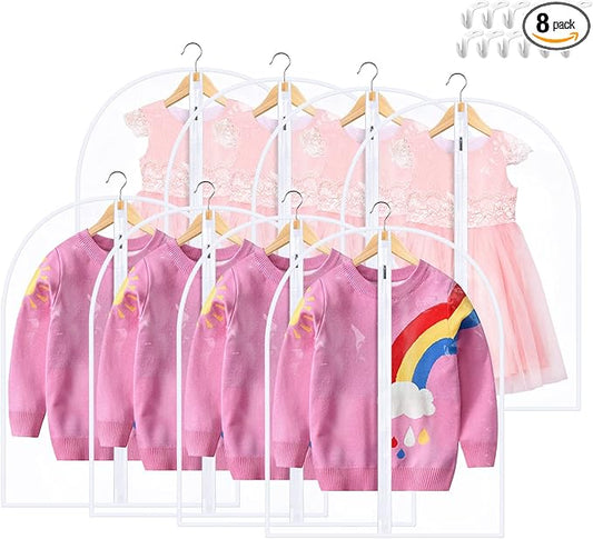 Garment Bags for Hanging Clothes, SMINDER Clear Plastic Bags Full Zipper Suit Bags PEVA Breathable Lightweight Garment Covers for Closet Storage, Suitable for Shirts, Jackets, Gowns (24" x 32"/8 Pack)