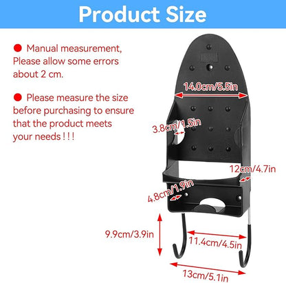 Ironing Board Hanger Wall Mount, Electric Iron and Iron Board Holder Storage with Removable Hooks for Household Bathroom, Laundry Room(Black)