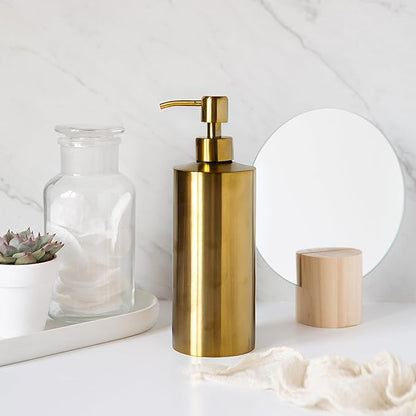 Yew Design - Brass Soap Dispenser for Bathroom (Stainless Steel) and Kitchen - Hand Soap, Detergent, or Lotion Dispenser, 15oz