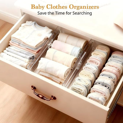 8 Pack 4" High Drawer Dividers for Clothes, 10.6"-16.9" Expandable Drawer Divider Adjustable Drawer Separator, Clear Dresser Drawer Organizer for Clothes, Underwear, Cosmetic, Kitchen Utensils Storage