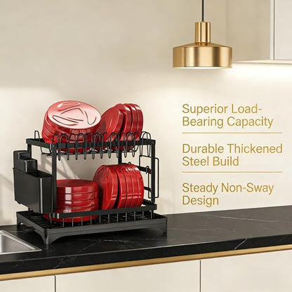 YJOYJOY Dish Drying Rack, Stainless Steel Dish Rack for Kitchen Counter, Large Capacity Dish Drainers with Drainage Tray