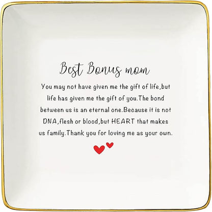 Topthink Mother's Day Gifts for Bonus Mom,Mom-in-Law,Step Mother-Christmas Birthday Presents-You May Not Have Given Me the Gift of Life-Ceramic Jewelry Tray,Trinket Holder,Ring Dish