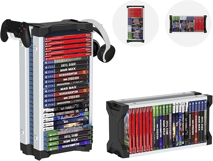 White Video Game Storage Tower 23 PCS - Universal Organizer for PS5 PS4 PS3 PS2 PSP, Xbox Series X/S One 360, Wii Wii U, Switch Switch 2 | Holds Game Cases, Controllers & Headphones